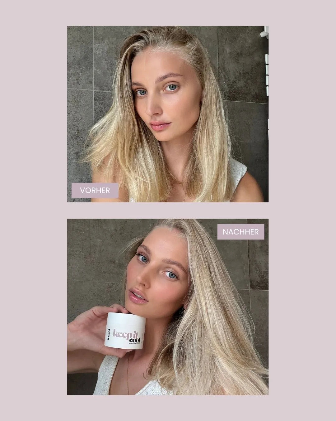 Vorher Nachher mit der feschi Silver Mask gegen Gelbstich