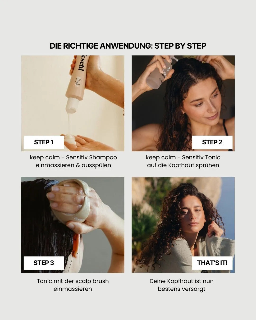 4 Steps zur Anwendung des Duo gegen Schuppen und Juckreiz von feschi