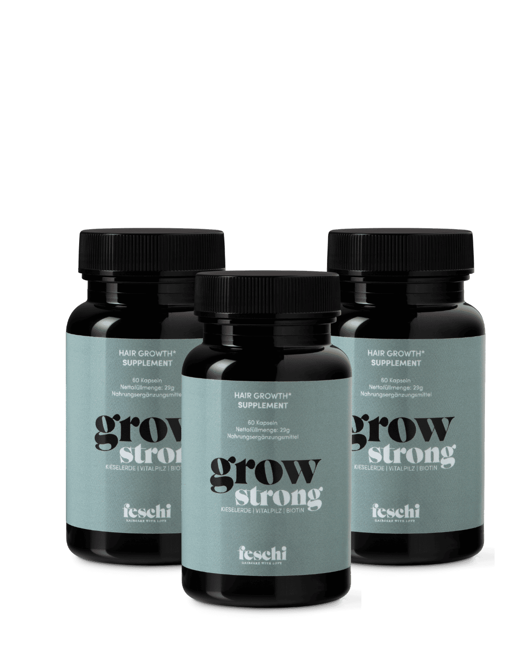 Produktbilder der grow strong Supplements im 3er Pack