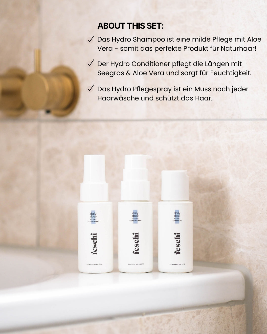 Informatives Bild mit Vorteilen zum Reiseset für Naturhaar von feschi