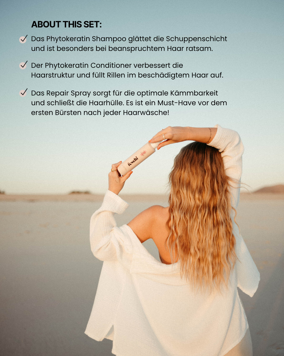 Vorteile vom feschi Set für strapaziertes Haar - weniger Haarbruch für stark strapaziertes Haar.