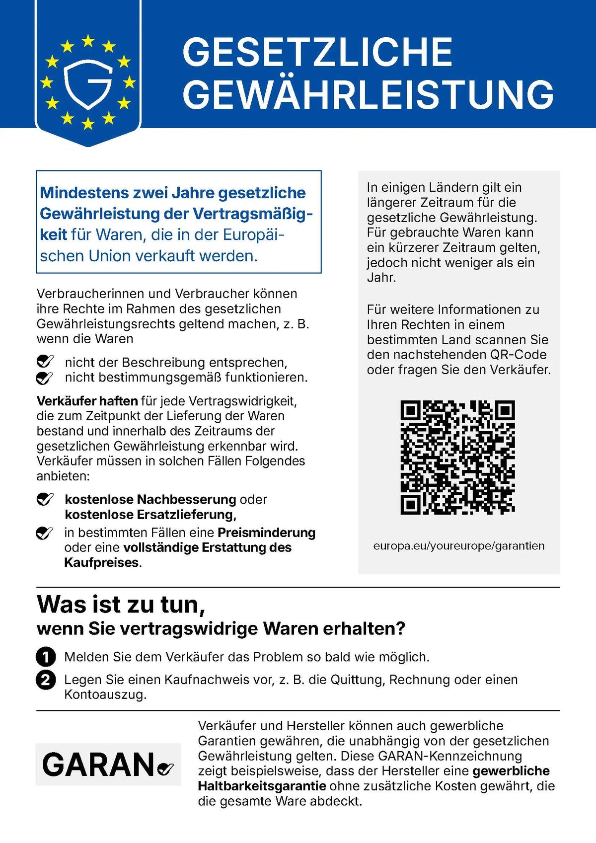 Gesetzliche Gewährleistungserklärung