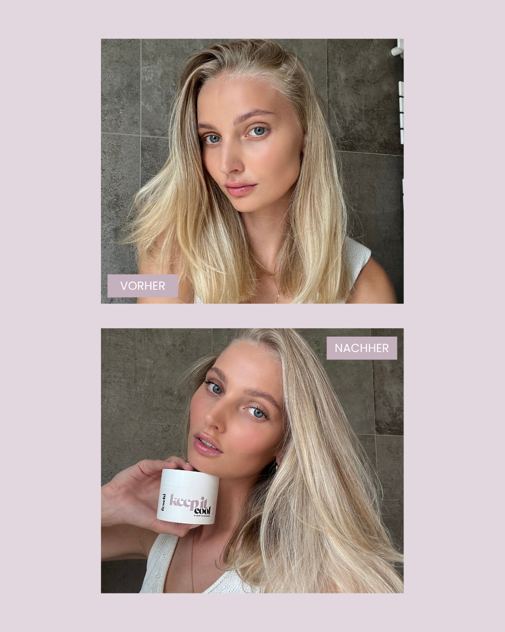 Vorher Nachher mit der feschi Silver Mask gegen Gelbstich