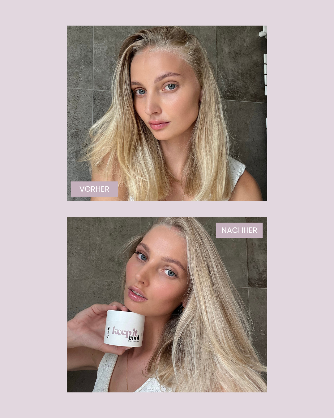 Vorher Nachher mit der feschi Silver Mask gegen Gelbstich
