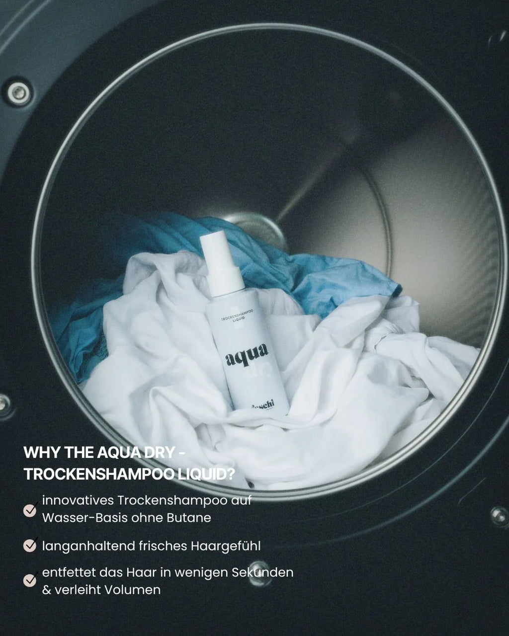 Trockenshampoo liegt in Waschmaschine