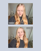 Person mit fettigen Haaren und Person mit schönen frischen Haaren - Vorher nachher mit aqua dry - Trockenshampoo Liquid von feschi