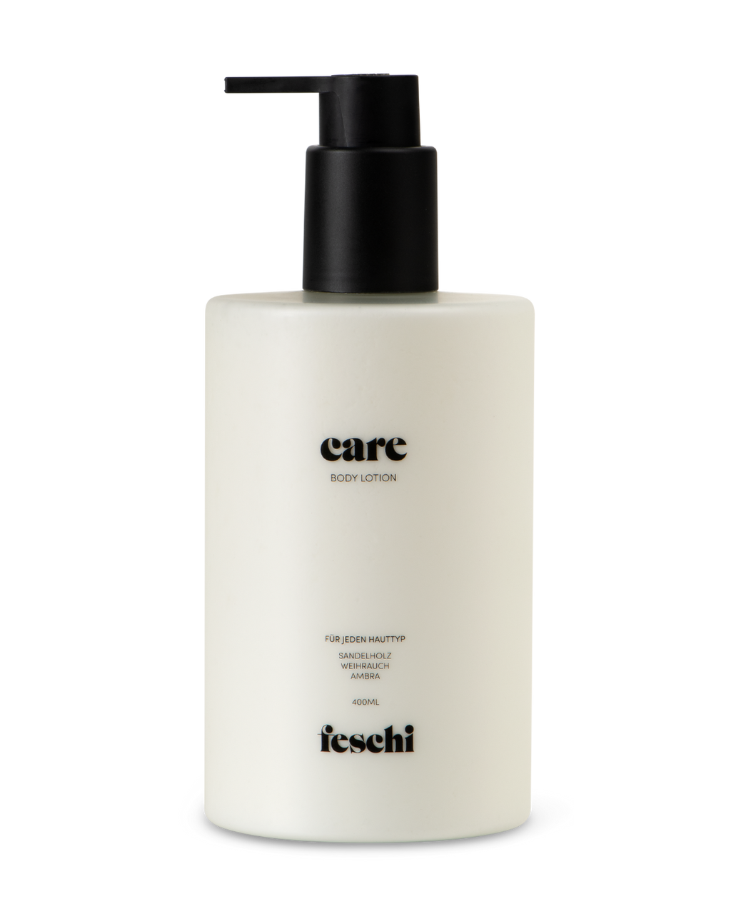 Produktfotografie der feschi care Body Lotion 400ml - für alle Hauttypen mit wertvollen Duftnoten.
