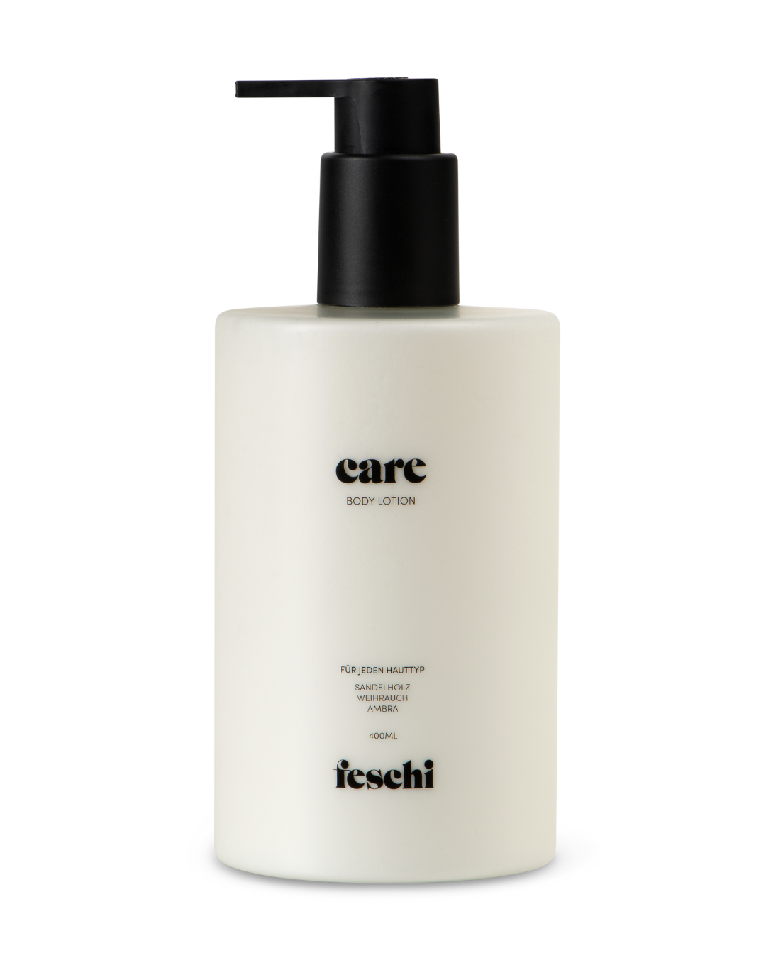 Produktfotografie der feschi care Body Lotion 400ml - für alle Hauttypen mit wertvollen Duftnoten.