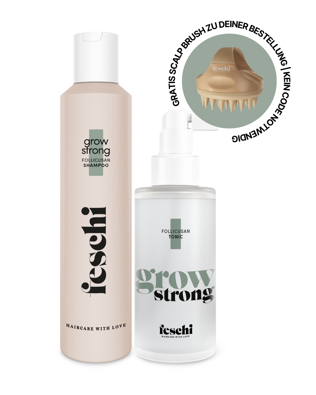 Produktbilder vom Grow Strong Set für mehr Haarwachstum von feschi