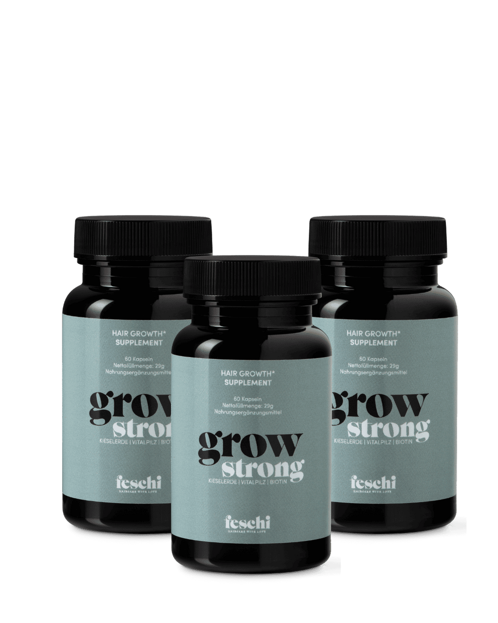 Produktbilder der grow strong Supplements im 3er Pack