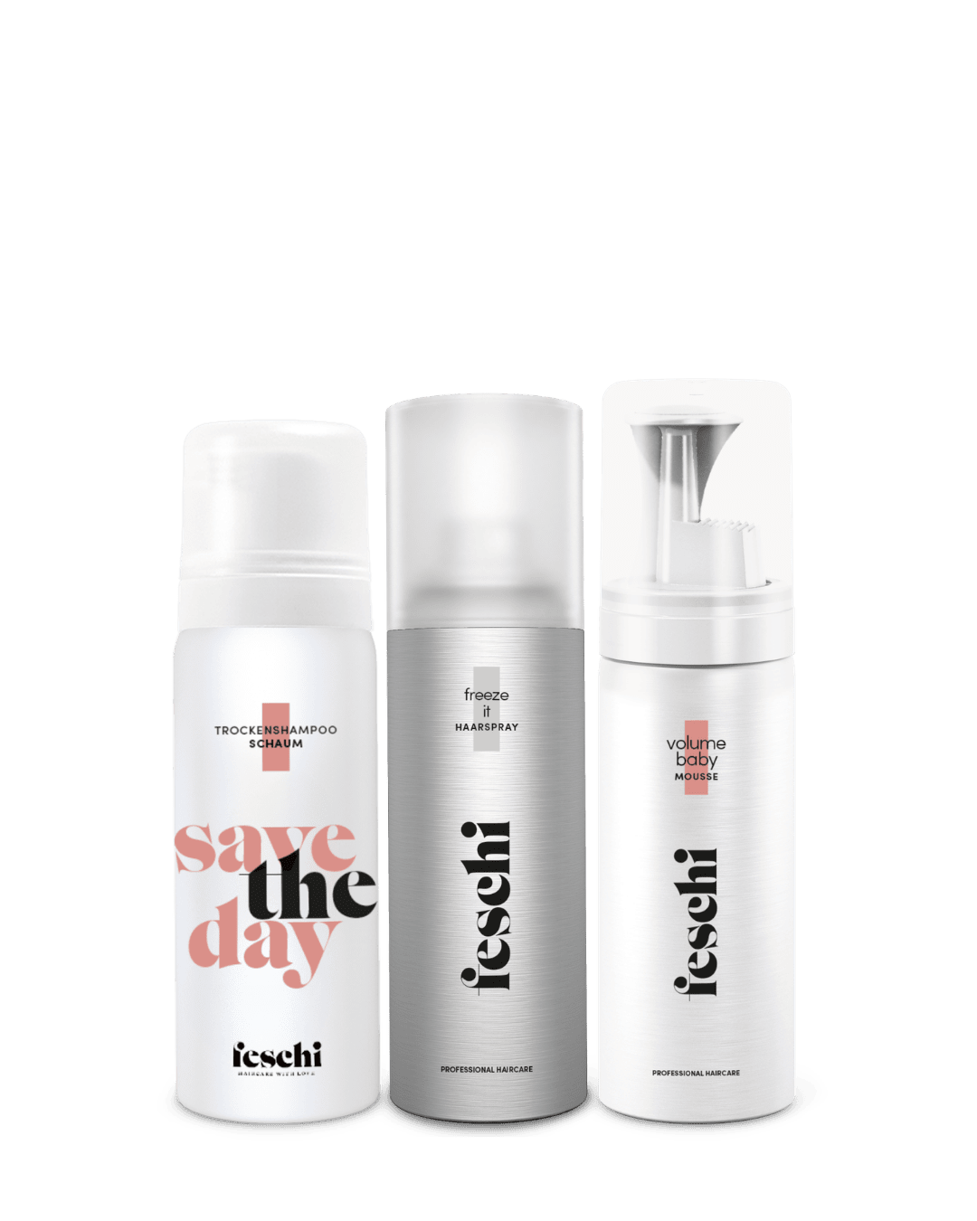 produktfoto vom reiseset styling von feschi in 50ml