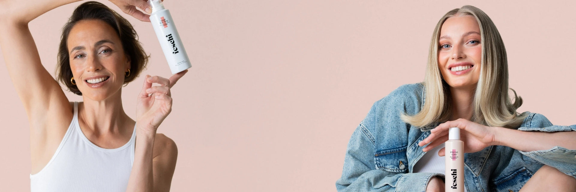 Zwei Frauen halten die feschi Produkte in der Hand und lächeln in die Kamera