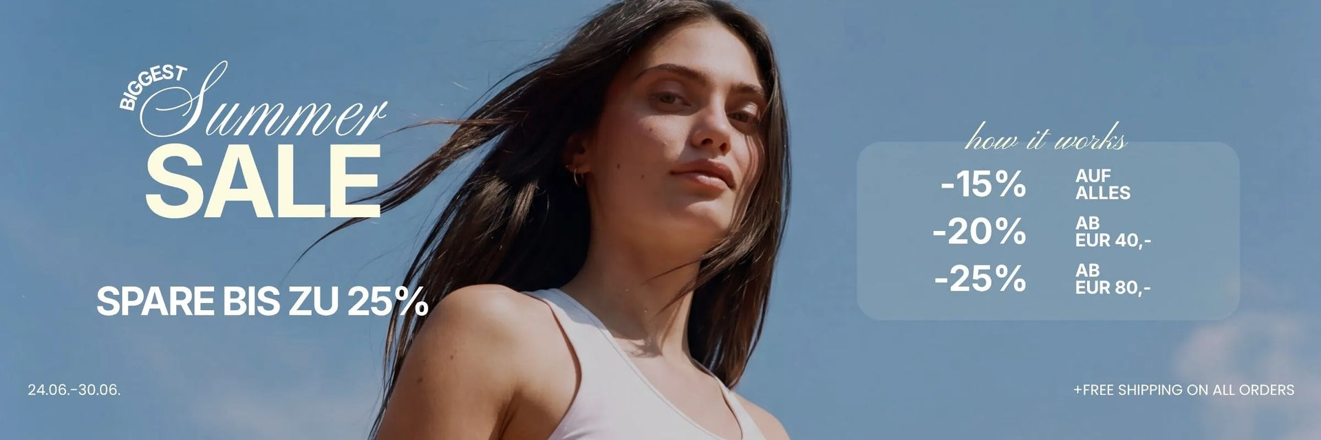 Summer Sale Header 26 von feschi mit Frau, die lange braune Haare hat