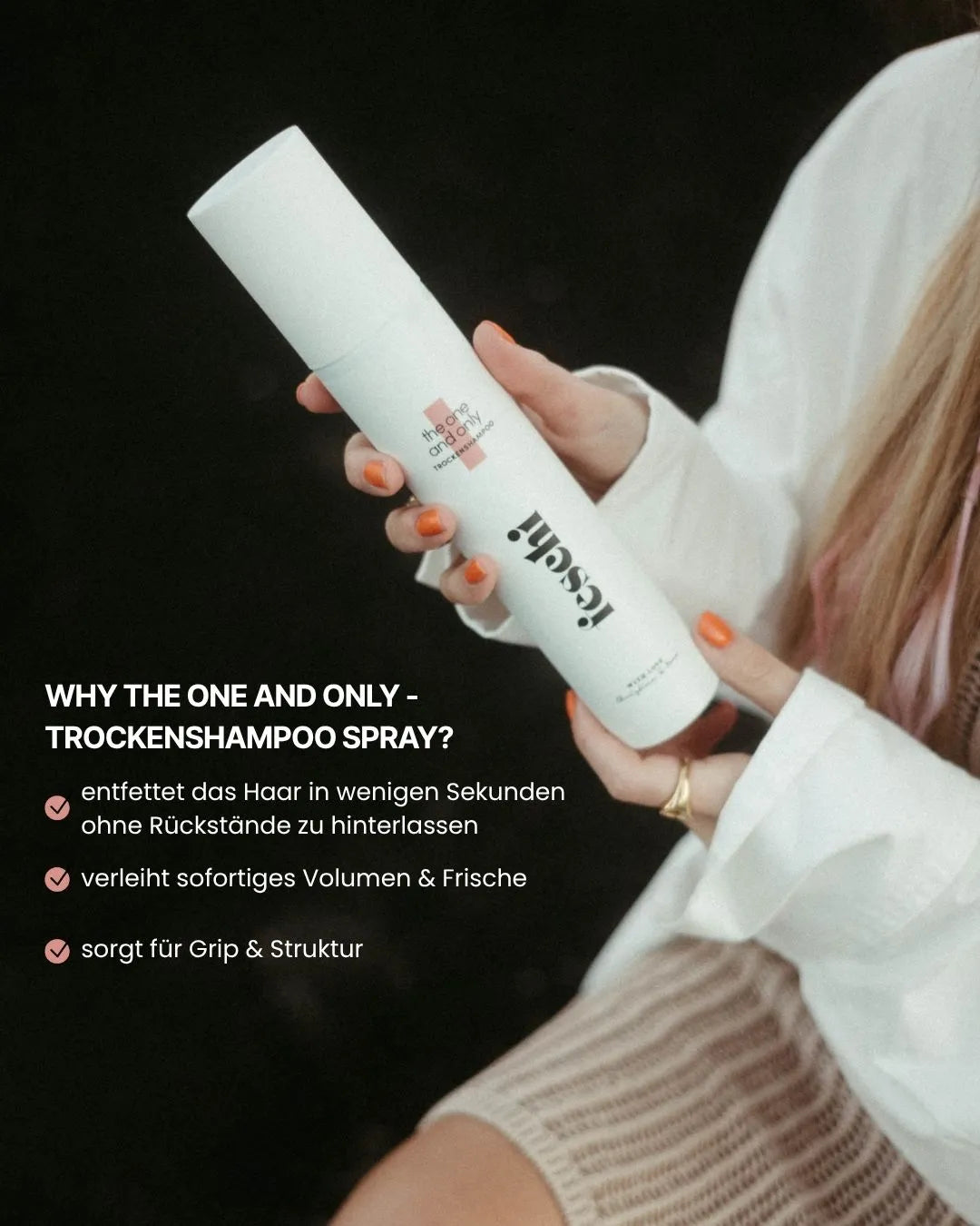 3 Gründe warum man das Trockenshampoo von feschi nutzen sollte. Entfettet, verleiht Volumen & gibt Struktur
