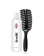 Produktbild vom Trockenshampoo Schaum und der Haarbürste von feschi