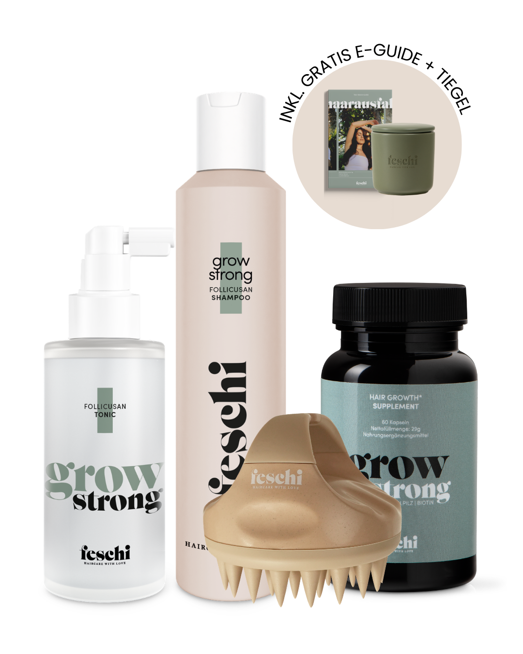 Produktfotografie von den feschi Hair Growth Supplements im Set "Ultimate Hairgrowth Set"