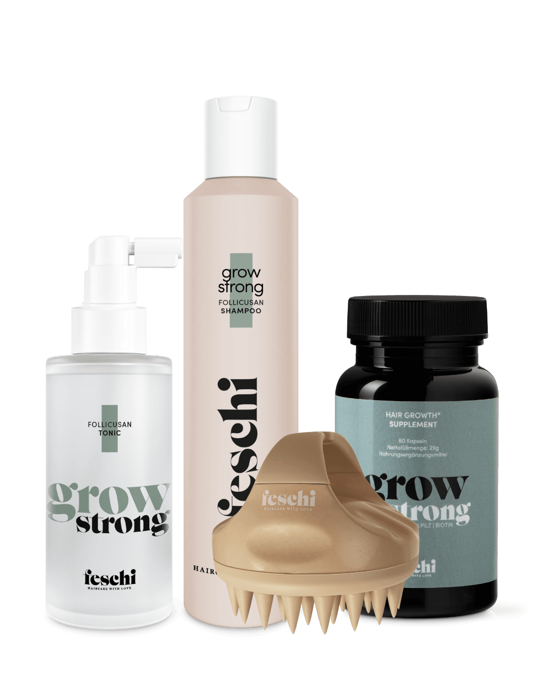 Produktfoto vom ultimate Hair Growth Set. Set gegen Haarausfall und für stärkeren Haarwachstum.