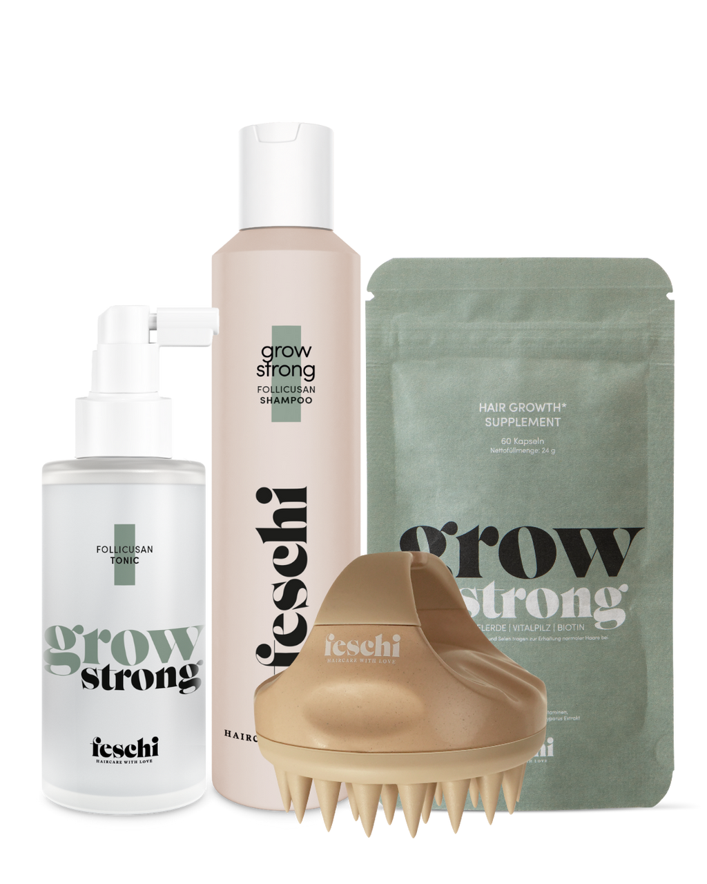 Produktfoto vom ultimate Hair Growth Set. Set gegen Haarausfall und für stärkeren Haarwachstum.