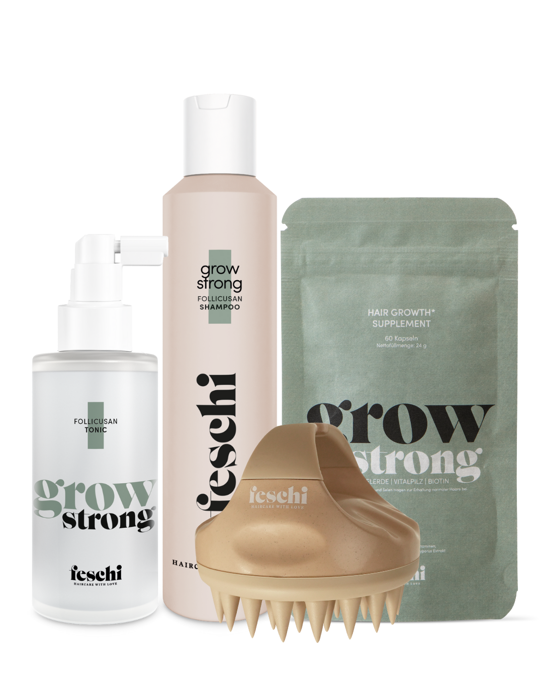 Produktfoto vom ultimate Hair Growth Set. Set gegen Haarausfall und für stärkeren Haarwachstum.