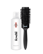 Produktfoto vom feschi Trockenshampoo Schaum und der feschi Rundbürste